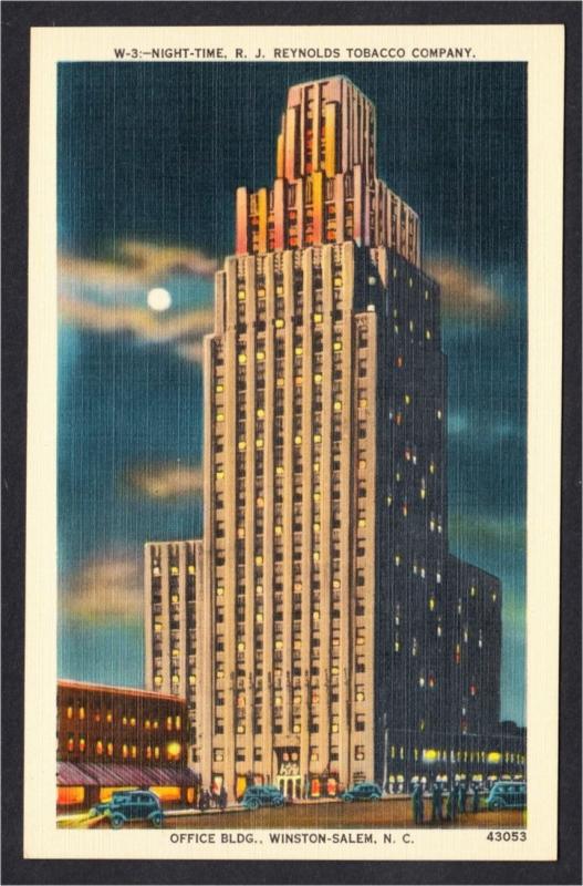 rj reynolds tobacco company winston salem nc Winston-Salem NC RJ Reynolds Tobacco Company Building 1940s-1950s Linen  Postcard | United States - North Carolina