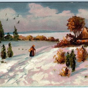 c1910s Raphael Tuck Embossed Tucks PC #132 O'er Hill And Dale Cottage Snow A153