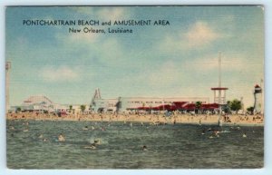 NEW ORLEANS, Louisiana LA ~ Amusement Area PONTCHARTRAIN BEACH c1940s Postcard