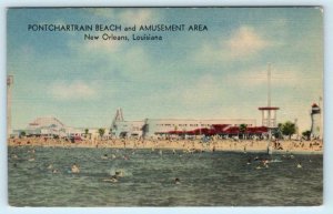 NEW ORLEANS, Louisiana LA ~ Amusement Area PONTCHARTRAIN BEACH c1940s Postcard