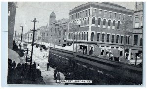 c1910 Broadway Streetcar Exterior Building Aurora Illinois IL Vintage Postcard