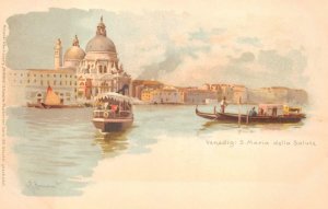 VENEDIG S. MARIA DELLA SALUTE VENICE ITALY SHIP ARTIST SIGNED POSTCARD (c. 1900)