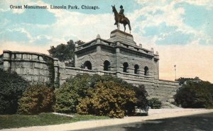 Chicago Illinois, Grant Monument Equestrian Figure Lincoln Park Vintage Postcard