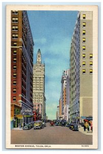 1936 Boston Avenue Building Cars Tulsa Oklahoma OK Posted Vintage Postcard