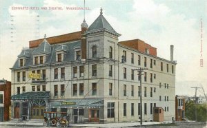 Illinois Waukegan Schwartz Hotel Theatre automobile Kropp #6007 Postcard 22-8678