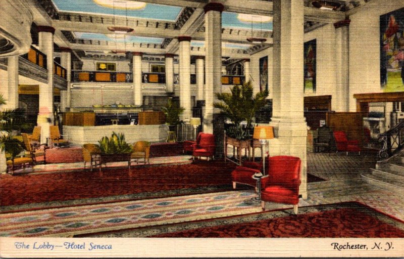 New York Rochester Hotel Seneca The Lobby 1948 Curteich