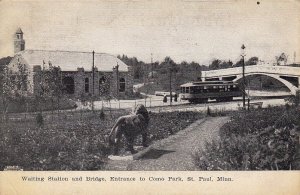 Postcard Railroad Waiting Station and Bridge Entrance Como Park St Paul MN
