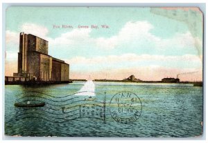 1911 Boat Canoeing, Fox River Green Bay Wisconsin WI Antique Postcard