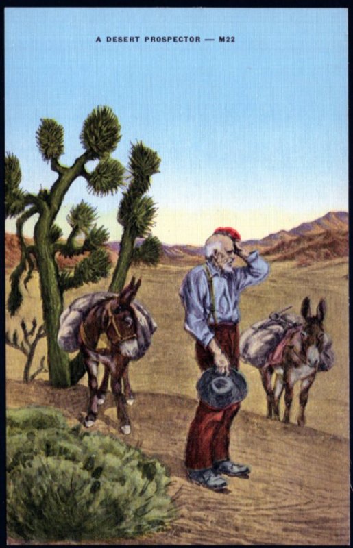 A Desert Prospector with His Donkeys Cactus - LINEN