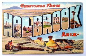 Greetings From Holbrook Arizona Large Big Letter Linen Postcard J R Willis 1938