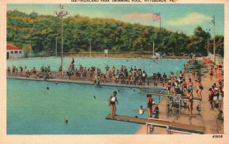 Vintage Postcard 1940 Highland Park Swimming Pool Pittsburgh ...