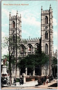 Notre Dame Church Montreal Canada Horse Carriage Main Road Landmarks Postcard