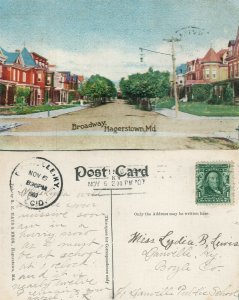 HAGERSTOWN MD BROADWAY 1907 ANTIQUE POSTCARD