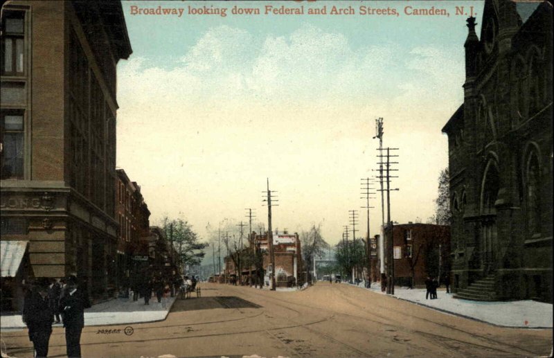 Camden New Jersey NJ Broadway Street Scene c1910 Vintage Postcard