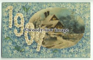 su2769 - Embossed Forget Me Nots - Year 1907 - New Years Greeting postcard