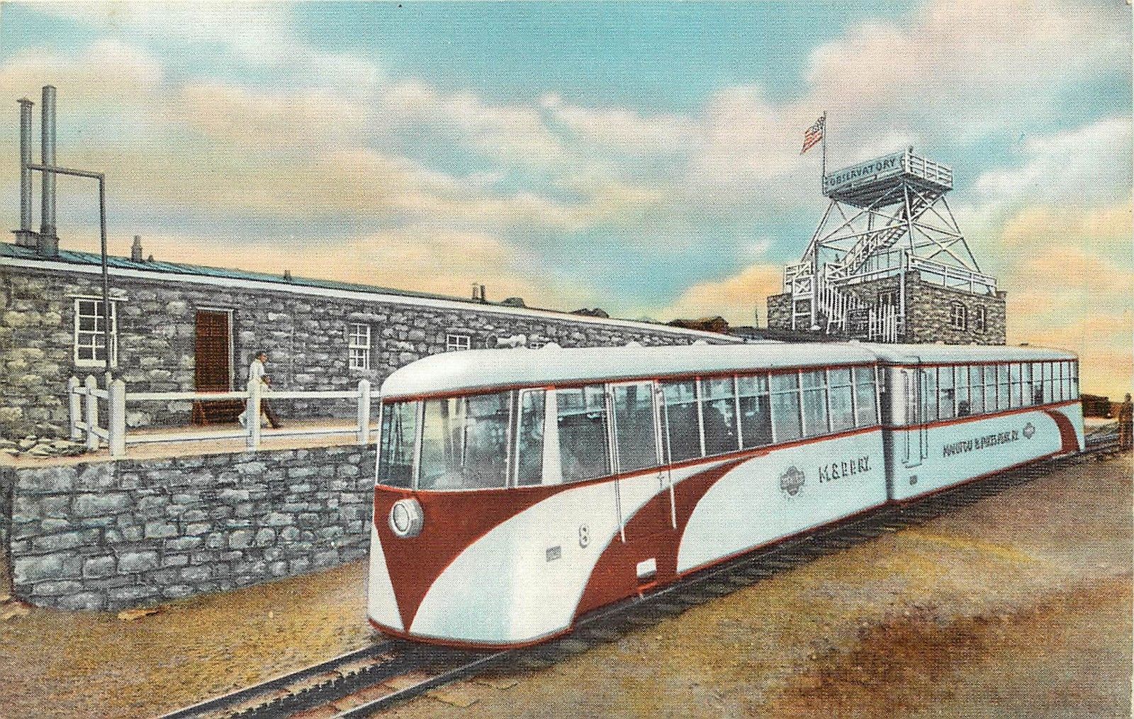 Linen Postcard, Streamline Cog Train at Old Summit House, Pikes Peak CO ...