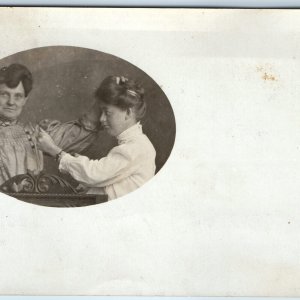 1910s Goofy Women Portrait RPPC Comic Play Lady Fake Fight Punch Real Photo A261