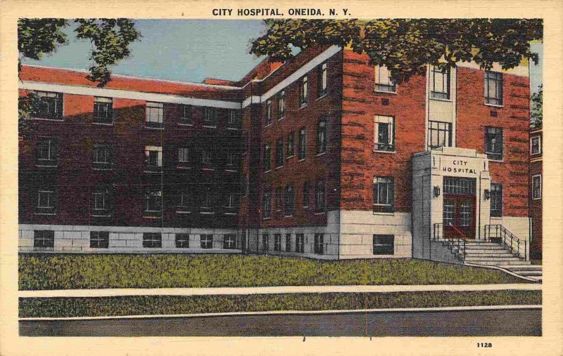 City Hospital Oneida New York 1940s linen postcard