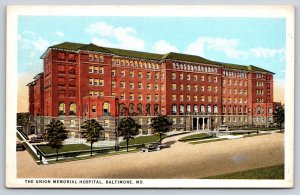 Baltimore Maryland~Union Memorial Hospital St View~Portico~Cars~1920s Postcard