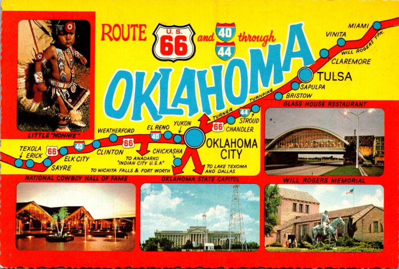 Oklahoma Map Showing Route U S 66 and 40 & 44