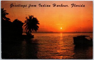VINTAGE POSTCARD SUNSET AT INDIAN HARBOR FLORIDA POSTED 1977