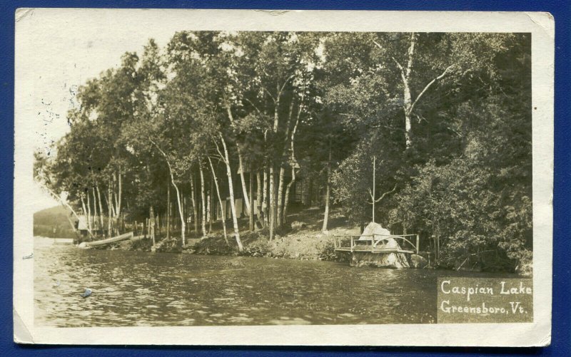 Greensboro Vermont vt Caspian Lake shore view real photo postcard RPPC