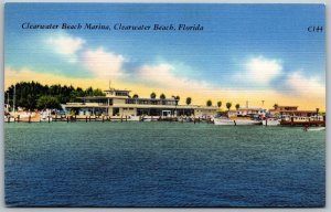 Vtg Florida FL Clearwater Beach Marina 1940s Unused Linen View Postcard