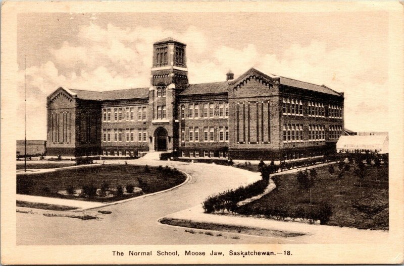 Normal School Moose Jaw Saskatchewan Canada WB Postcard VTG PM Cancel WOB Note 