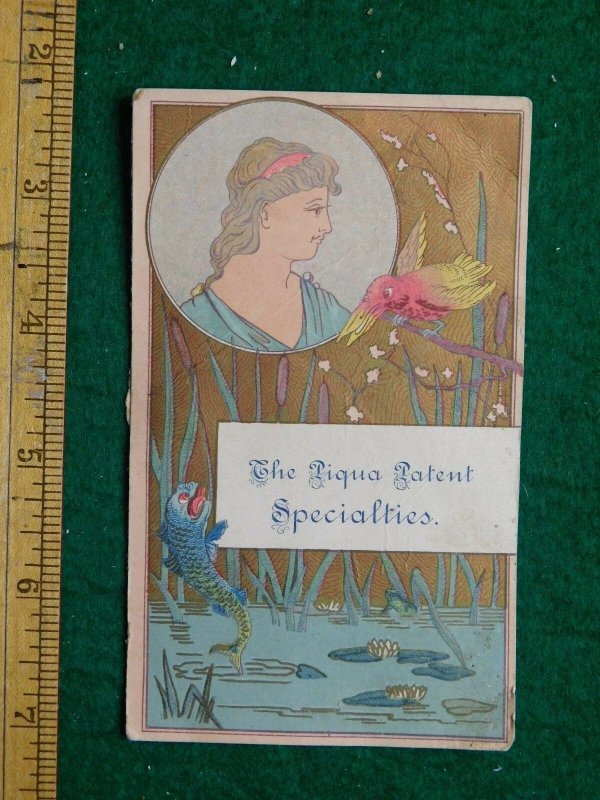 1870s-80s Piqua Patent Specialties Art Nouveau Fish Victorian Trade Card F19