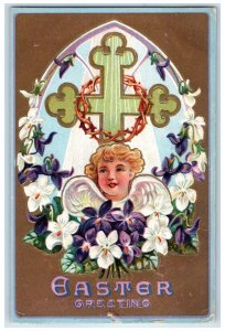 1910 Easter Greeting Cross Angel Flowers White City IA DPO 1904 - 1913 Postcard