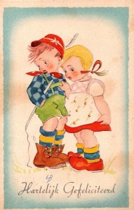 Two Cute Kids Happy Birthday Vintage Postcard 09.88