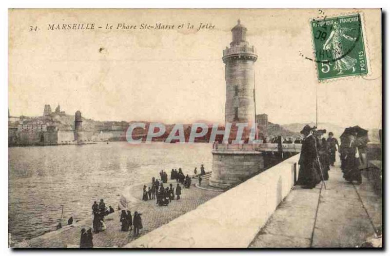 Postcard Marseille Old Lighthouse Ste Marie and Jetee