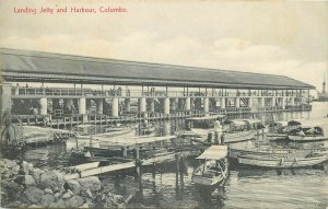 Sri Lanka Ceylon Colombo landing jetty and harbour boats vintage postcard