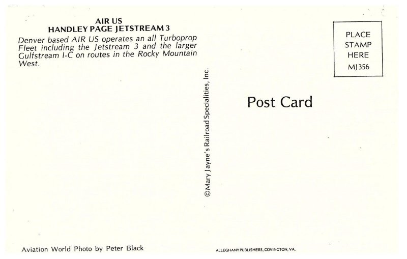 Air US Handley Side Jetstream 3 Aircraft Postcard-