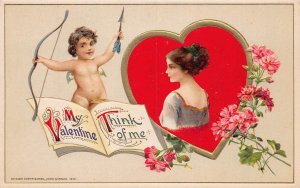 J82/ Valentine's Day Love c1910 Postcard John Winsch Cupid Woman 210