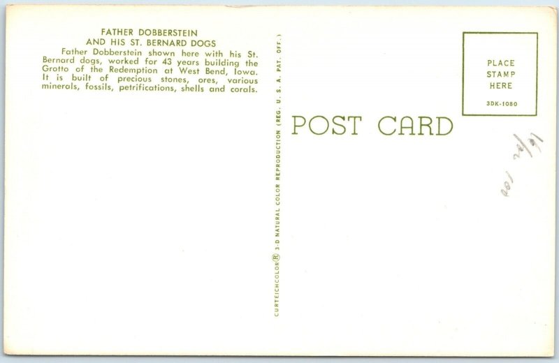 1963 West Bend, IA Father Dobberstein St. Bernard Dogs Grotto Redemption PC A237