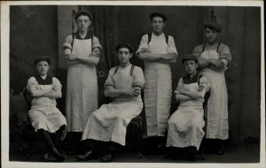 Social History Child Labor Boys Young Men Aprons c1910 Real Photo Postcard #1