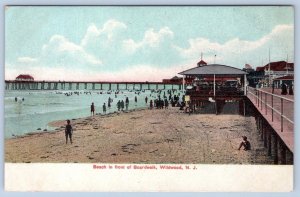 1910's WILDWOOD NEW JERSEY BEACH IN FRONT OF BOARDWALK PAVILION ANTIQUE POSTCARD