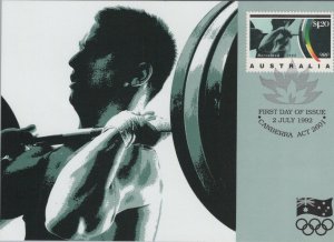 Sports Postcard - Australia, Weightlifting, First Day of Issue Stamp RR15858