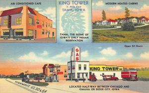 Tama IA Gas Station Cafe King Tower Cabin Tow Truck Indian Reservation Postcard