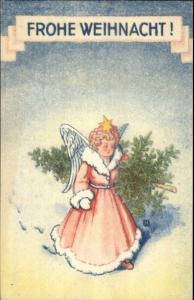 Foreign Christmas - Angel Child w/ Tree Postcard