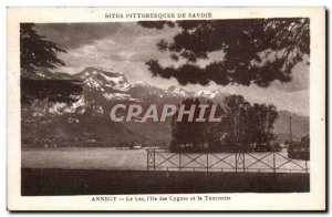 Old Postcard Annecy Lake L & # 39ile swans and the Spinner