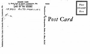 Camdenton Missouri 1950s Autos Adams Cafe Plastichrome roadside Postcard 22-841