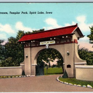 1947 Spirit Lake IA Templar Park Entrance Gate Golf NEAR MINT Curt Teich PC A197