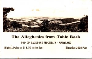 Real Photo PC The Alleghenies from Table Rock Top of Backbone Mountain Maryland