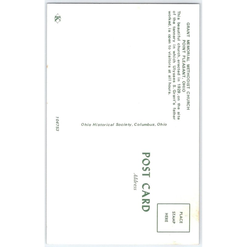 Postcard Grant Memorial Methodist Church Point Pleasant Ohio