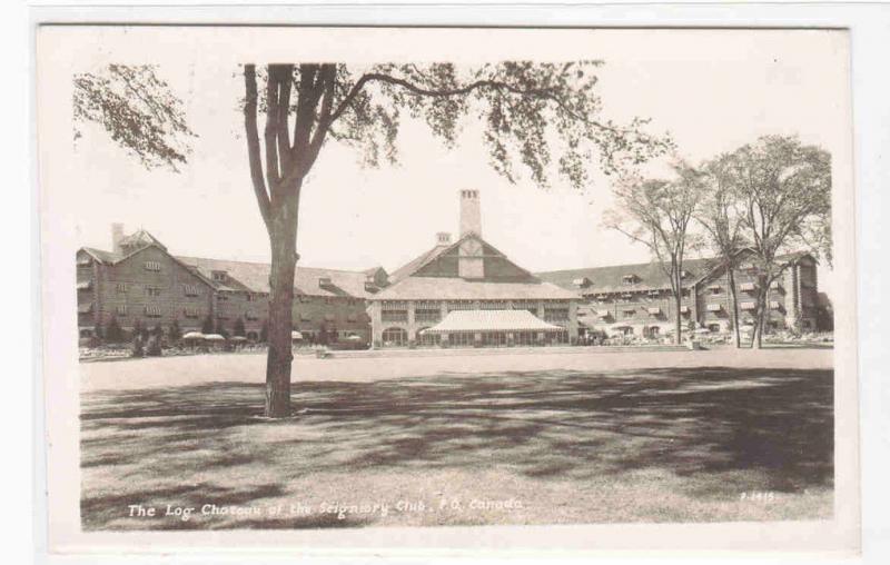 Log Chateau Seigniory Club Quebec Canada 1946 RPPC real photo postcard