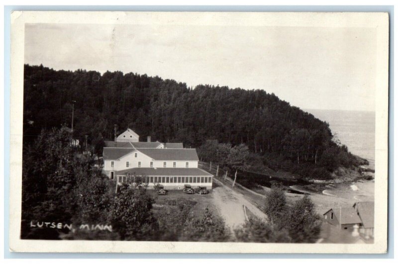 1931 Bird's Eye View Of Lutsen Minnesota MN Cars Scene RPPC Photo Postcard