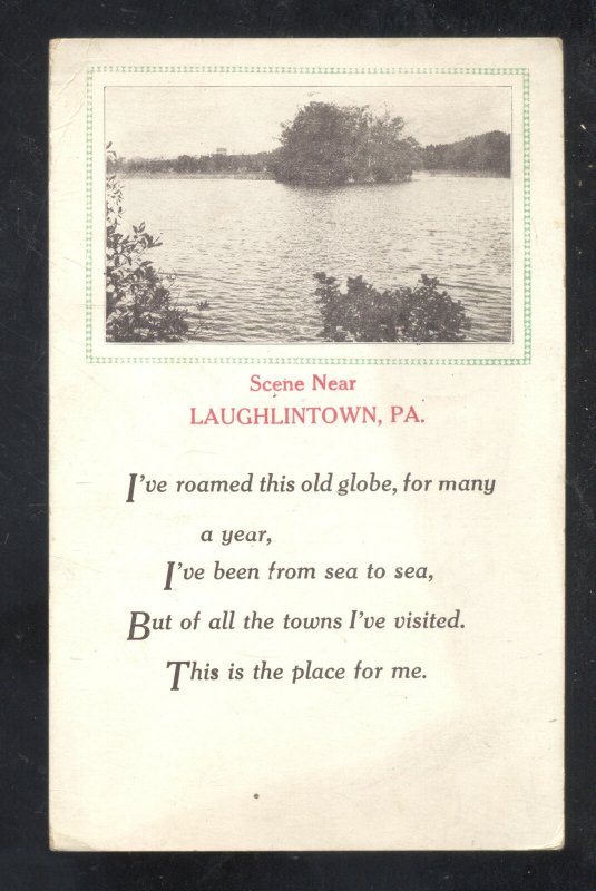 SCENE NEAR LAUGHLINTOWN PENNSYLVANIA PA. RIVER VINTAGE POSTCARD 1913 LIGONIER