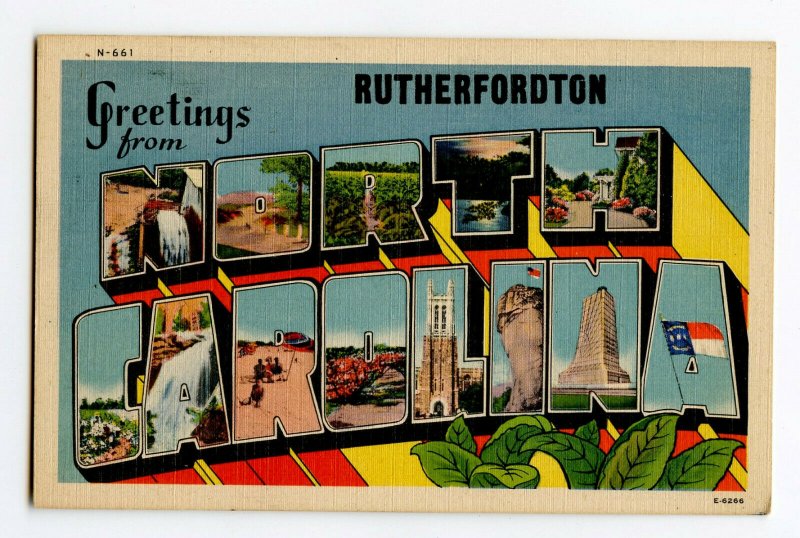 Postcard Greetings From Rutherfordton NC LARGE Letter Standard View Card 